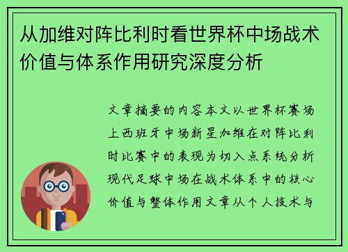 从加维对阵比利时看世界杯中场战术价值与体系作用研究深度分析 从加维对阵比利时看世界杯中场战术价值与体系作用研究深度分析